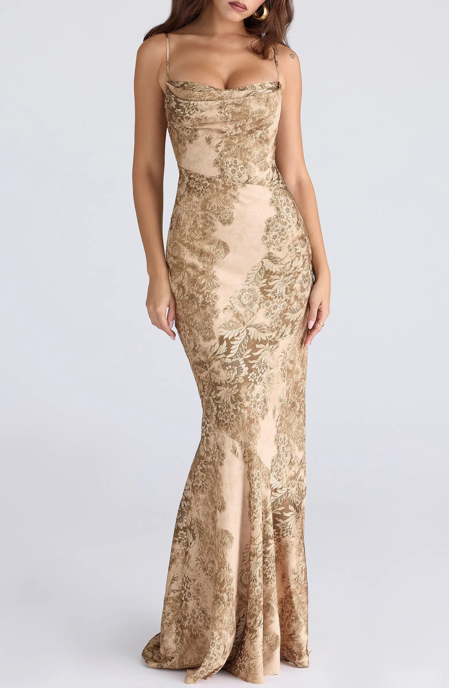 Nalani Floral Satin Burnout Gown | Nordstrom