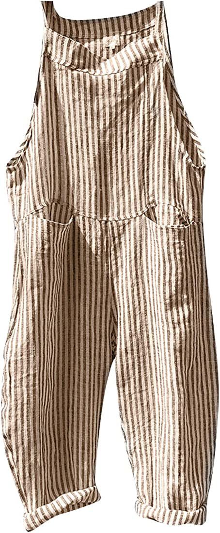 Plus Size Romper Fashion Women Pocket Bandage Sleeveless Jumpsuit Stripe Bodysuit Overalls for Wo... | Amazon (US)