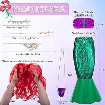 Wehhbtye 7 Pcs Halloween Mermaid Costume Include Tube Top Skirt Wig Purse Shell Necklace Bracelet... | Amazon (US)