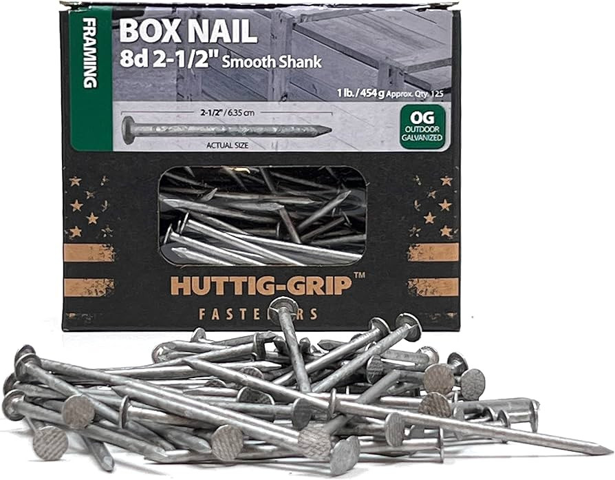 Huttig-Grip 2-1/2 in Framing Box Nails 8d Size, Outdoor Galvanized Finish, 1 lb Pack of 125 Nails | Amazon (US)