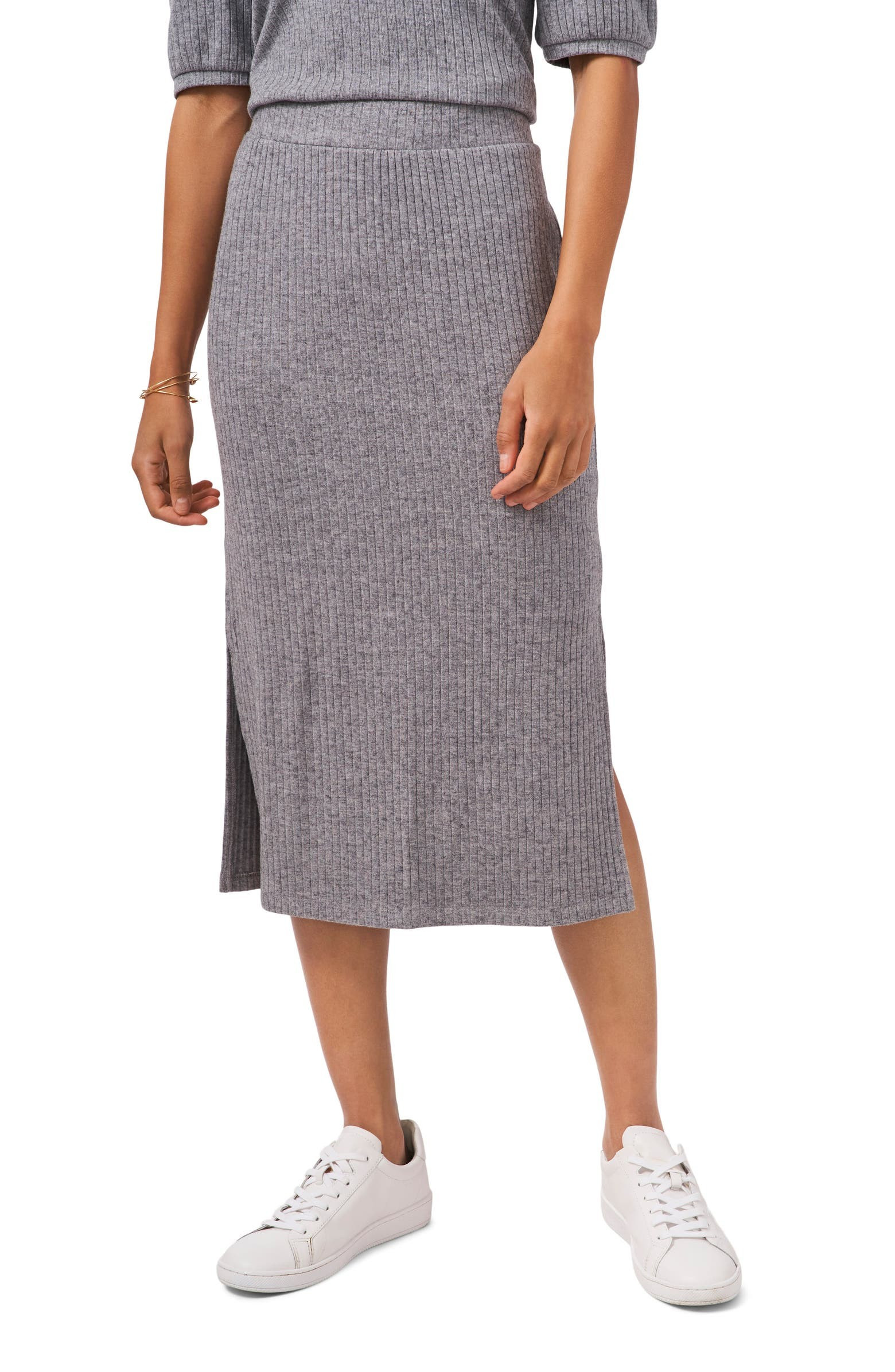 Rib Knit Side Slit Midi Pencil Skirt | Nordstrom