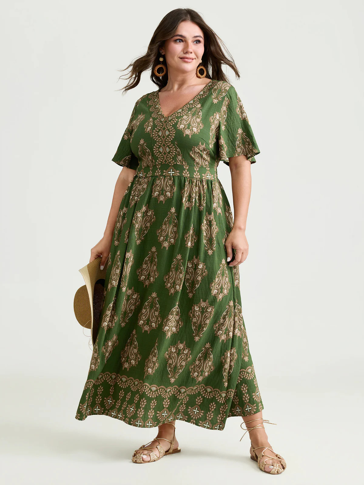 Paisley Print Pockets Shirred Waist Maxi Dress | Bloomchic