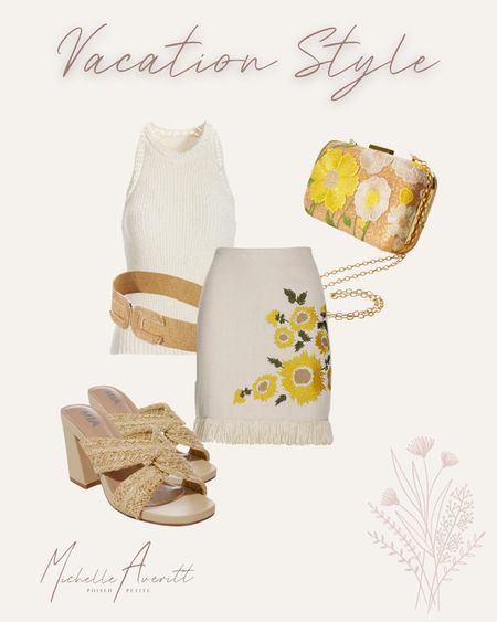 Summer vacation styled outfit look! I am loving the cream raffia look with pops of color! 

Vacation outfit, summer bag, raffia heels, raffia belt, cream style, petite style 

#LTKparties #LTKtravel #LTKstyletip