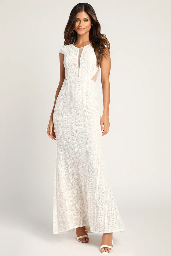 Pleased at Heart Ivory Lace Cap Sleeve Mermaid Maxi Dress | Lulus (US)