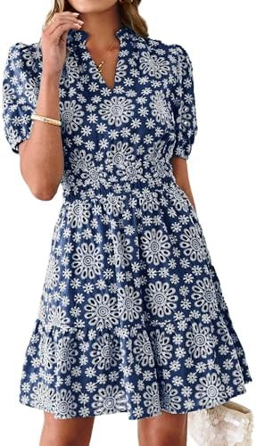 BerryGo Womens Summer Eyelet Mini Dress Beach Casual Embroidery Lace Puff Short Sleeve V Neck Boh... | Amazon (US)