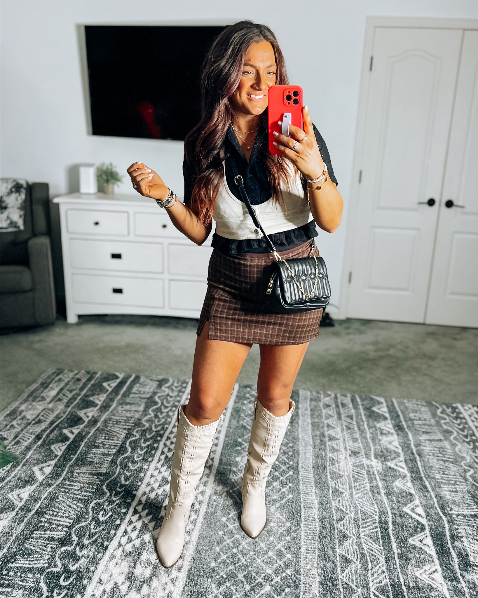 How cute is this look from American Eagle!?  I grabbed the skort for a fall outfit and stumbled across the top and vest on the clearance rack without realizing it all works together!! This black eyelet top is darling and will be so cute as an elevated piece with jeans and ballet flats, etc! Skort runs small, size up if you’re not petite/short (I’m just under 5’3”), but it does have stretch 

#LTKSeasonal #LTKStyleTip #LTKSaleAlert