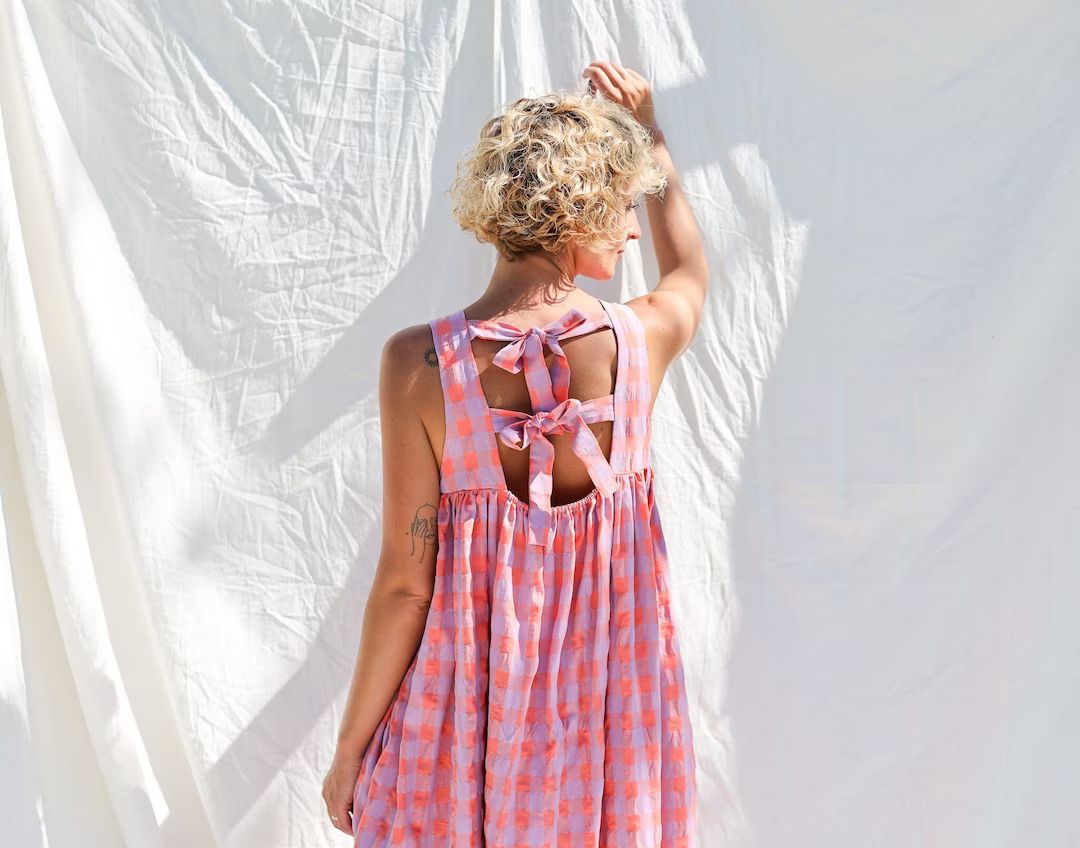 Seersucker Checks Sleeveless Maxi Dress LILOU OFFON CLOTHING - Etsy | Etsy (US)