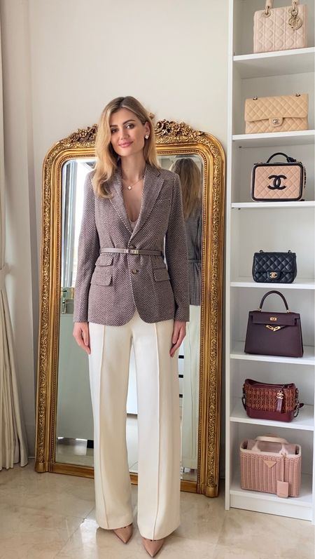 Classic and elegant fall office look
Check blazer 
Tailored white wide leg trousers 
Autumn Outfits 

#LTKstyletip #LTKworkwear #LTKSeasonal