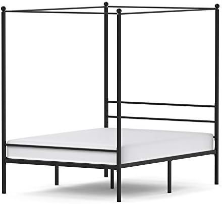 JOM King Size Canopy Bed Frame Black Metal 4 Poster Mattress Foundation Modern Post Corner with S... | Amazon (US)
