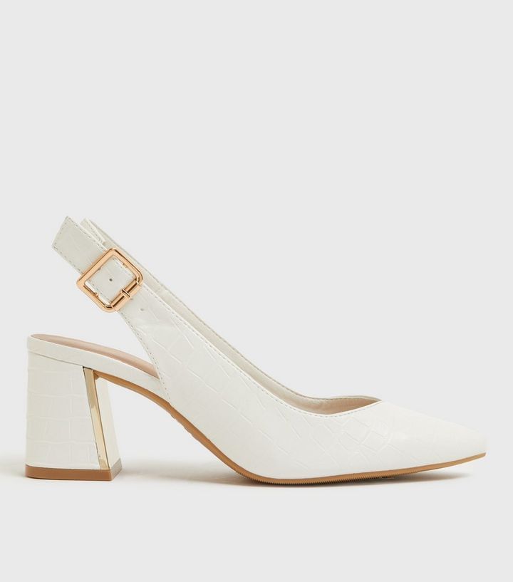White Faux Croc Slingback Block Heel Court Shoes
						
						Add to Saved Items
						Remove fro... | New Look (UK)
