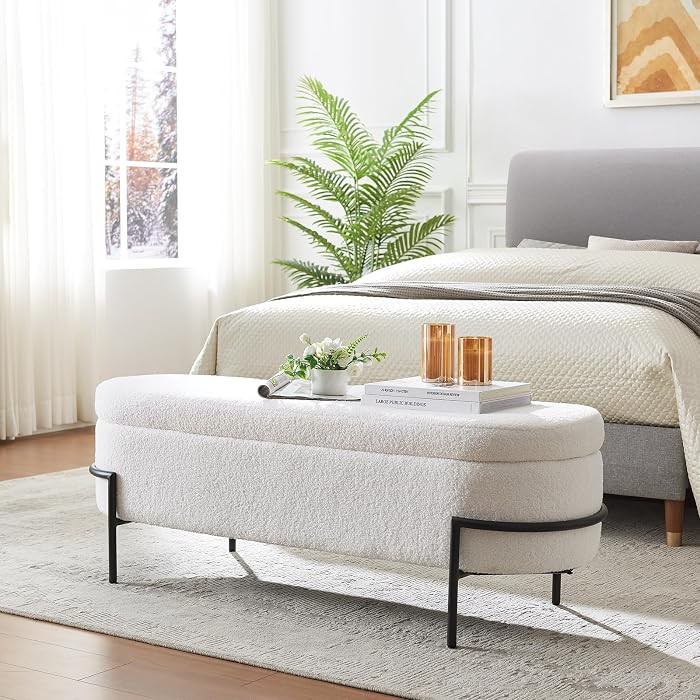 FiveWillowise Sherpa Storage Ottoman Bench for Bedroom, White End of Bed Bench with Storage, Upho... | Amazon (US)