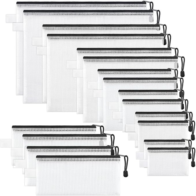 JARLINK 18 Pack 8 Sizes Zipper Mesh Pouch, Waterproof Zipper File Bags Document Pouch Multipurpos... | Amazon (US)