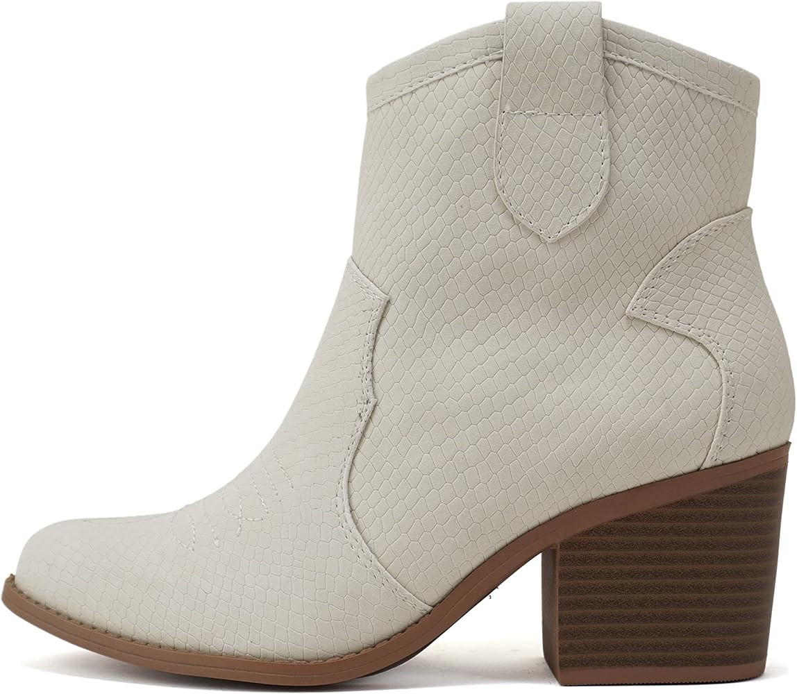 Soda “TELLER” ~ Women Western Stitched Pointed Toe Low Block Heel Ankle Boot | Amazon (US)