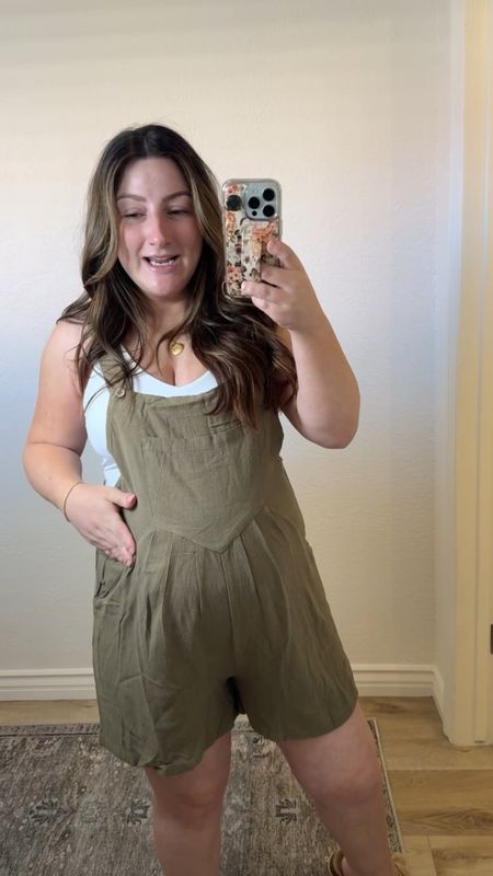 Summer romper!! So easy to throw on and looks so cute!! 

Romper size medium 
Longline sports bra size medium 
Slippers true to size 

Summer outfit, casual ootd, overalls, petite overalls, maternity friendly, bump friendly summer jumpsuit, short overalls, linen blend 

#LTKSeasonal #LTKFindsUnder50 #LTKStyleTip