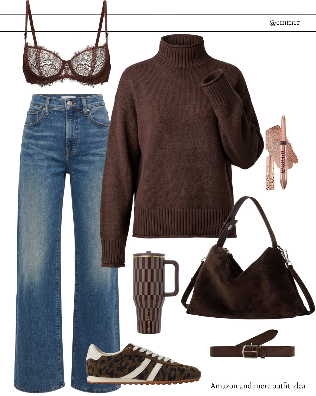 Cozy and casual outfit idea 


brown mock neck sweater, brown purse, low profile sneakers, brown lace bra 

 #LTKootd #LTKSeasonal