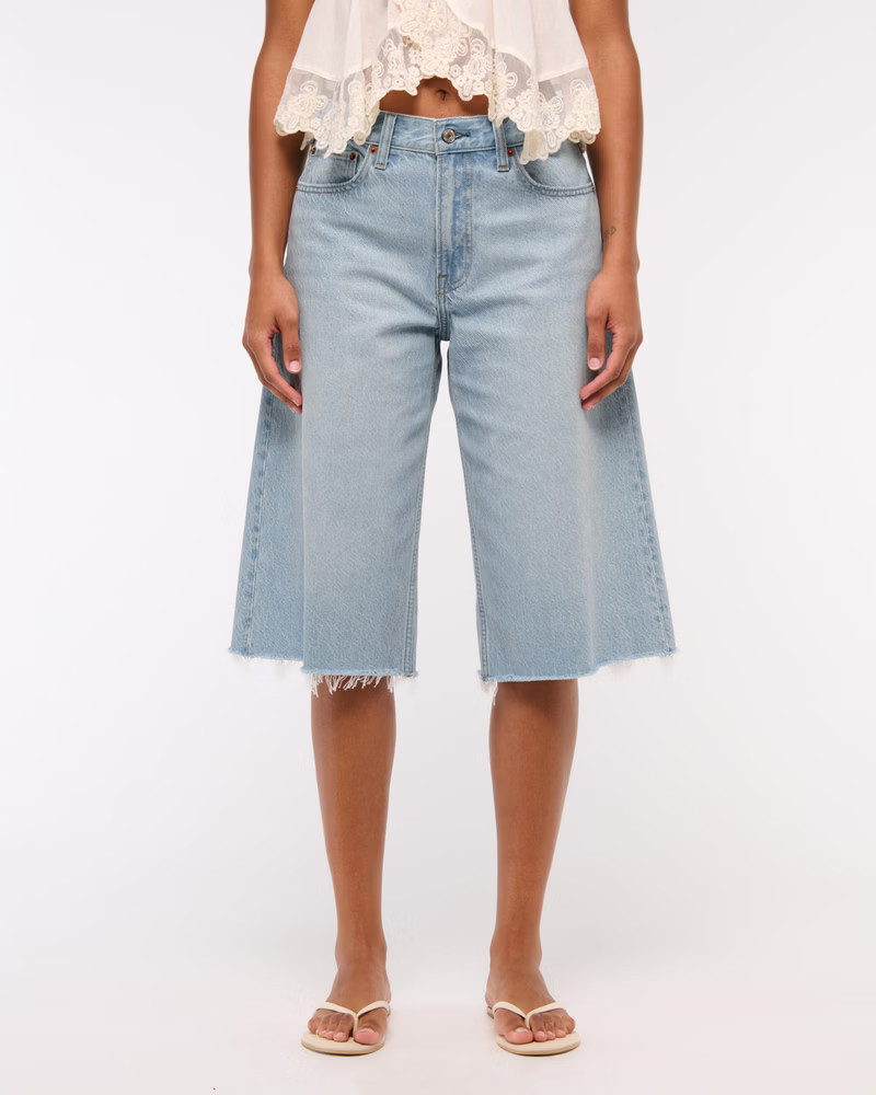 Women's Curve Love Mid Rise Long Jort | Women's Clearance | Abercrombie.com | Abercrombie & Fitch (US)