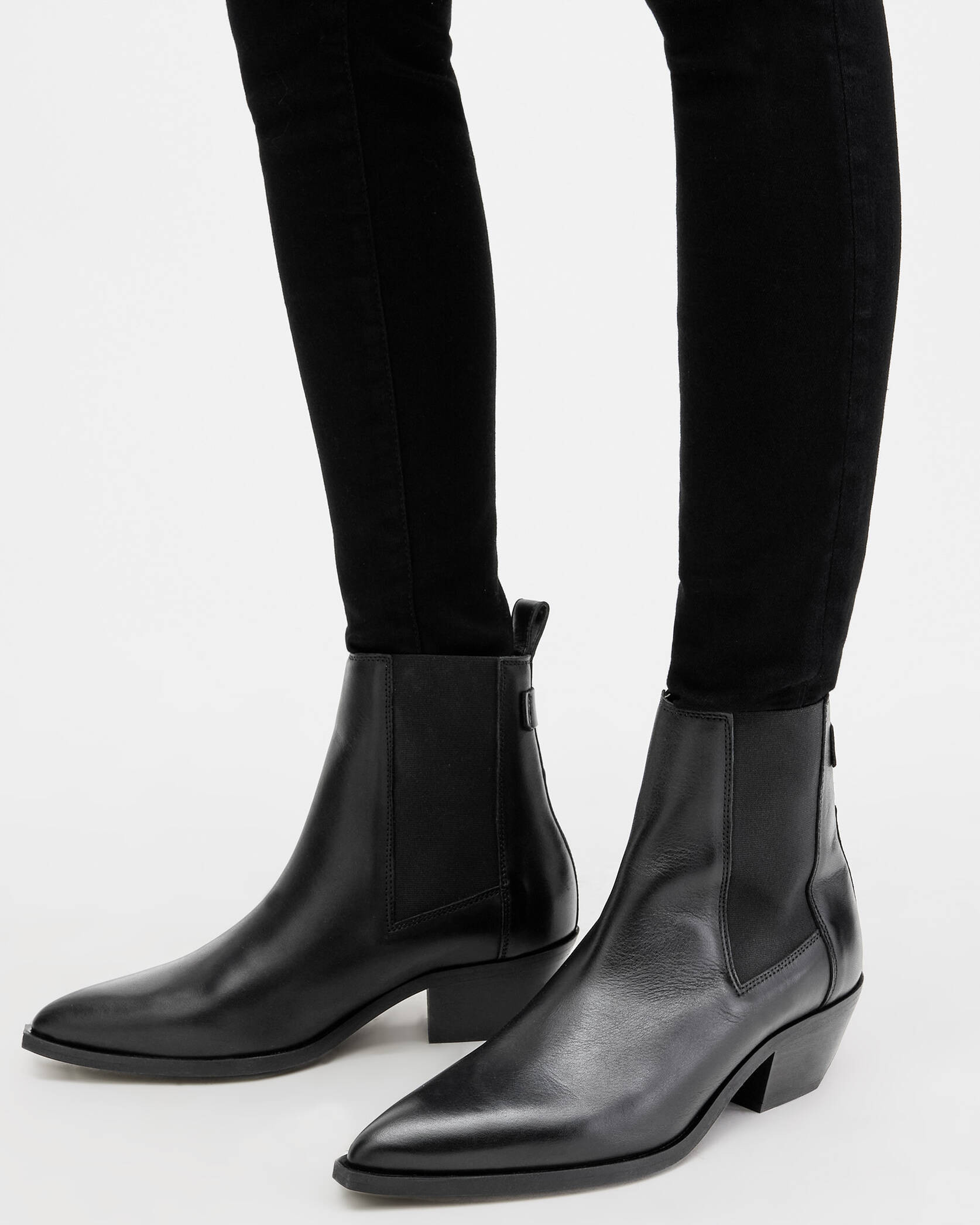 Fox Pointed Western Leather Boots Black | ALLSAINTS | AllSaints UK