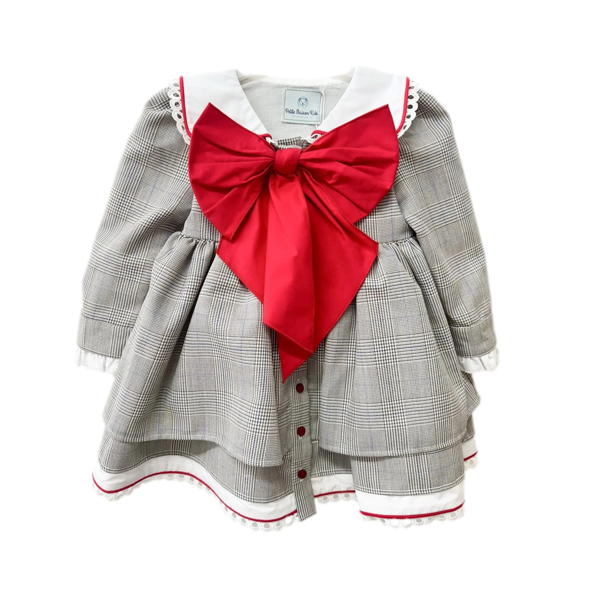 Georgina Tartan Print Dress with Red Bow | petite maison kids
