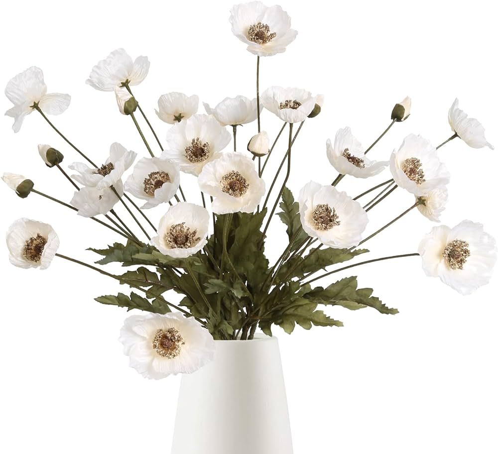 IPOPU White Artificial Poppy Flowers 6pcs Poppies White Artificial Flowers with Stems Silk Flower... | Amazon (US)