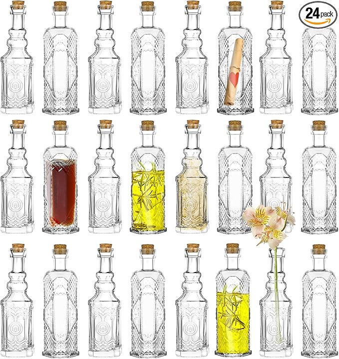 24 pcs Small Mini Clear Vintage Glass Bottles with Corks, Small Bud Vases, Decorative, Potion Bot... | Amazon (US)
