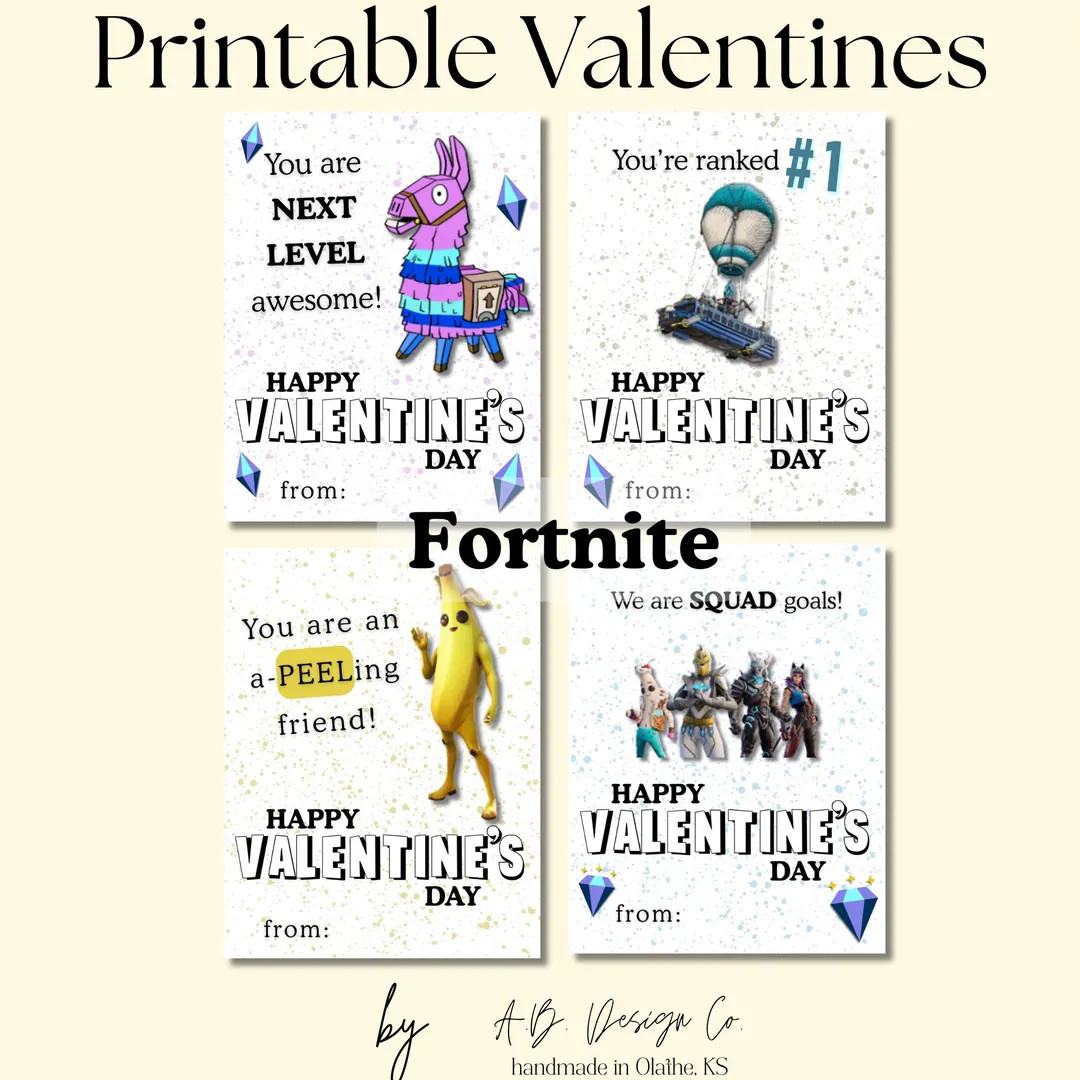 Printable Fort Game Valentine-gamer Cards-class Exchange Cards-kids Valentine's Cards- Instant Do... | Etsy (US)