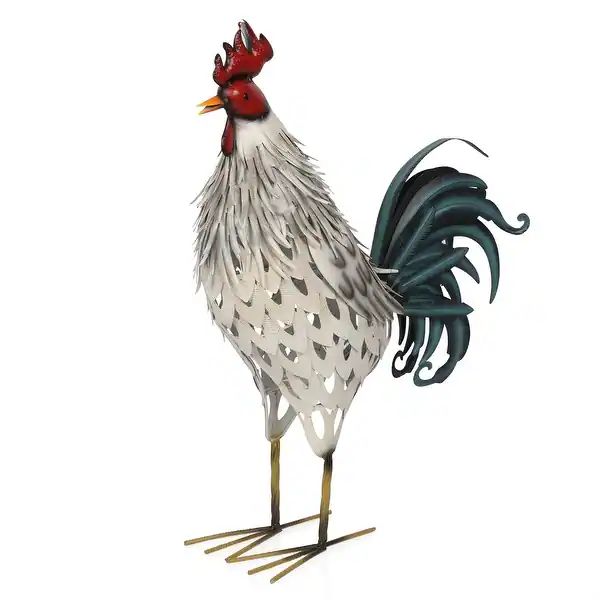 Metal White Feathered Rooster Decor | Bed Bath & Beyond
