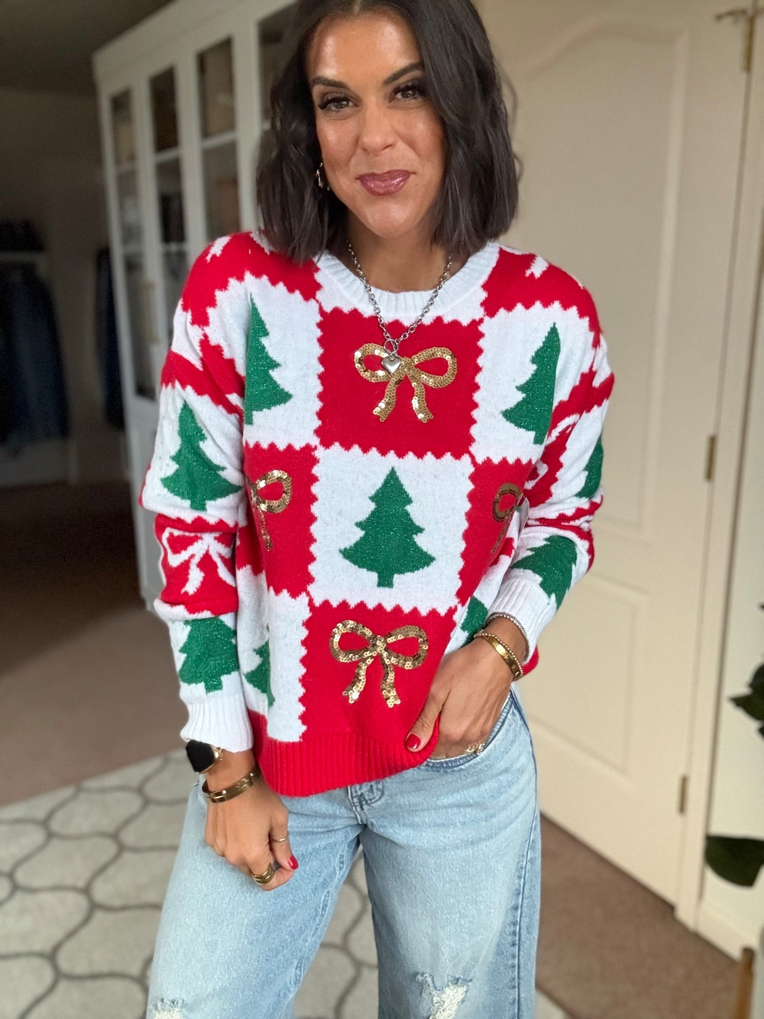 The cutest Walmart Christmas sweater! Size small 
Size down in Walmart jeans!

#LTKHoliday #LTKFindsUnder100 #LTKSeasonal