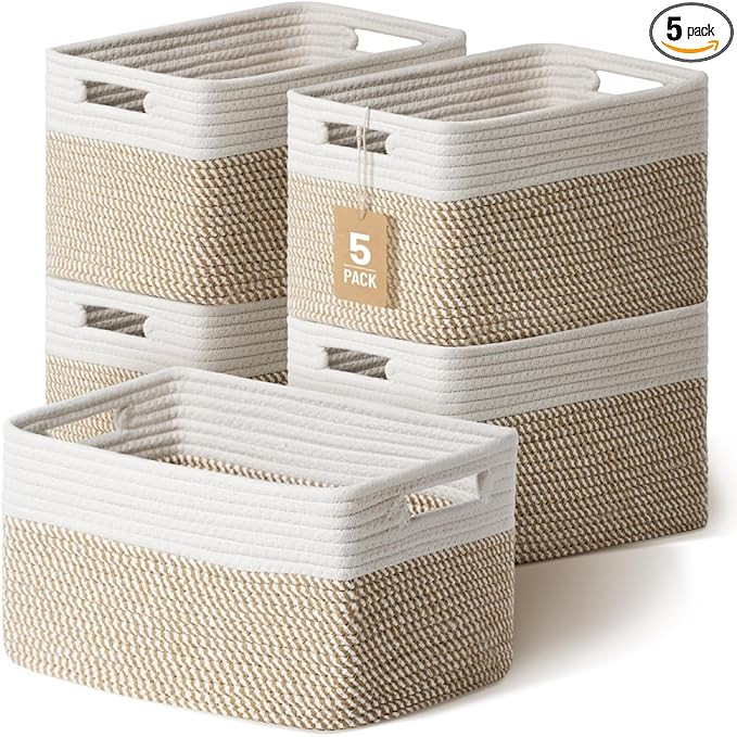 5 Pack Woven Storage Baskets for Shelves, Decorative Basket Organizer Storage Bins for Toys, Book... | Amazon (US)