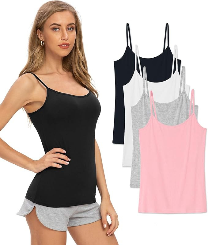 Vislivin Basic Camisoles for Women Undershirts Tanks Adjustable Spaghetti Strap Cami Top 4 Pack | Amazon (CA)