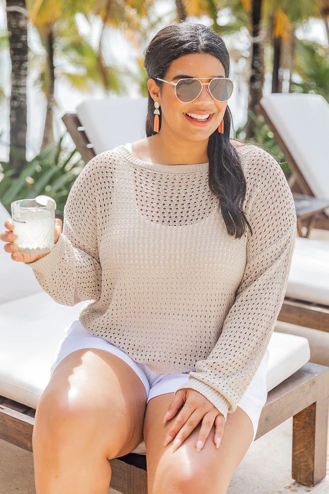 Clear View Tan Open Knit Sweater | The Pink Lily Boutique