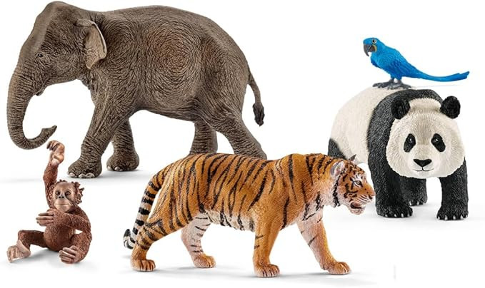 Schleich Wild Life - 5 PC Jungle Animals Figurines Toy Set with Elephant, Panda, Tiger, Parrot, a... | Amazon (US)