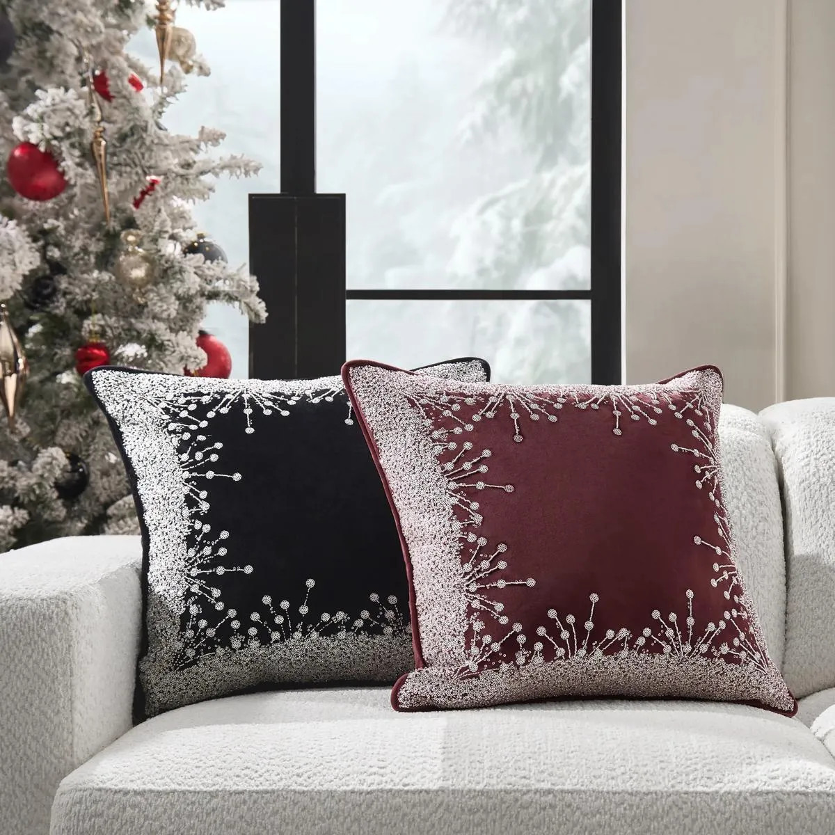 Grace Holiday Pillow | Black | Z Gallerie | 20" X 20" | 100% Polyester & Solid velvet | Z Gallerie