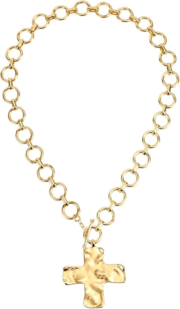 Hammered Cross Chunky Gold Cross Chain Necklace - Bold Pendant Choker for Women Fashion Jewelry A... | Amazon (UK)