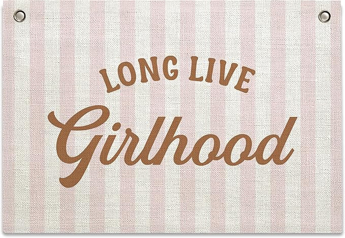 Long Live Girlhood Banner – Girl Room Decor Linen Banner Hanging Flag Retro Pink for Nursery Pl... | Amazon (US)