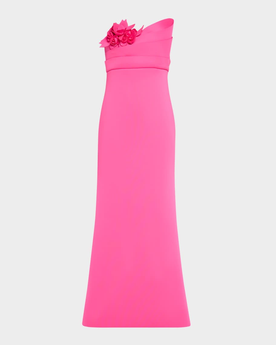 Badgley Mischka Collection Strapless Floral Applique Scuba Gown | Neiman Marcus