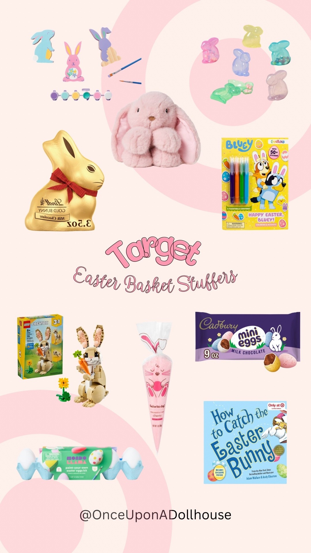 Target Easter Basket Stuffers! 

Chocolate eggs, painting activity kit, Easter bunnies, cotton candy, Lego bunny, stuffed animal, crayons, egg painting activity kit, book

#LTKHome #LTKSeasonal #LTKKids