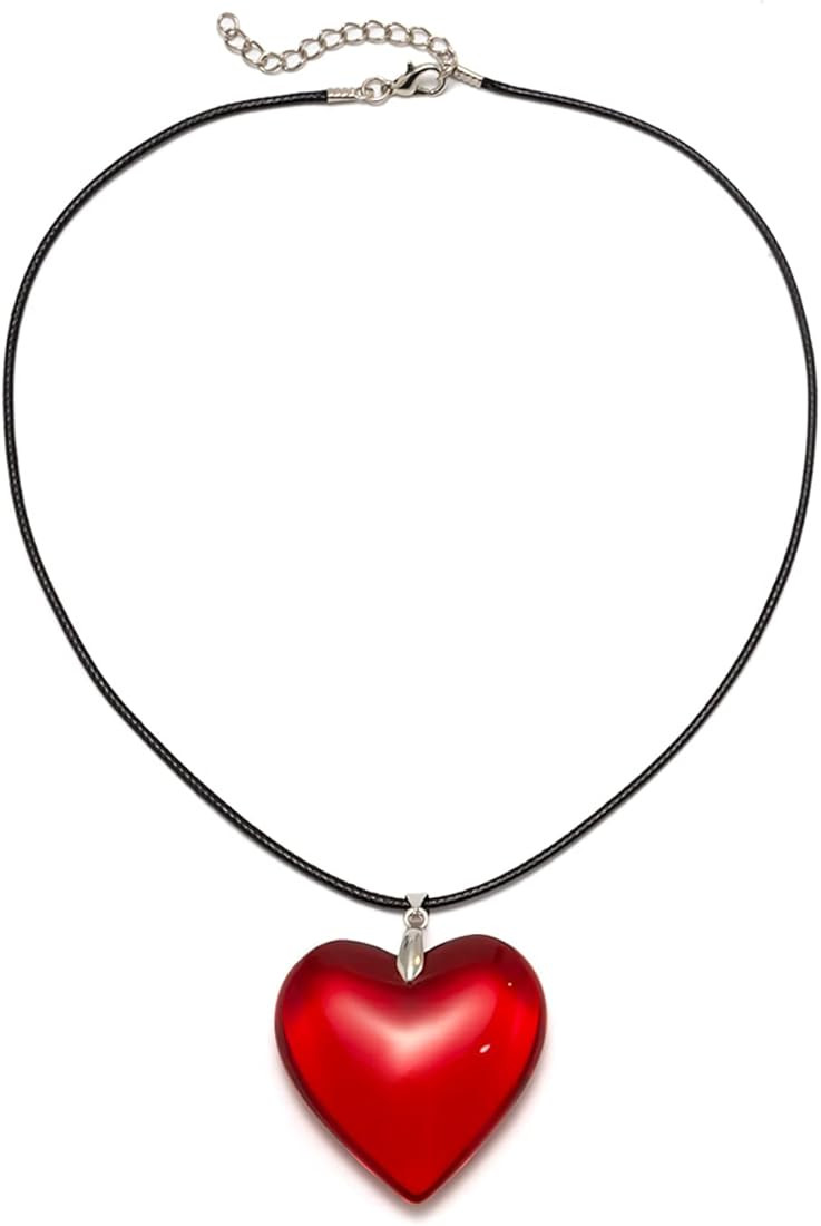 Big Heart Pendant Choker Necklaces - Chunky Glass Puffy Heart Choker Necklace for Women Y2K Grung... | Amazon (US)