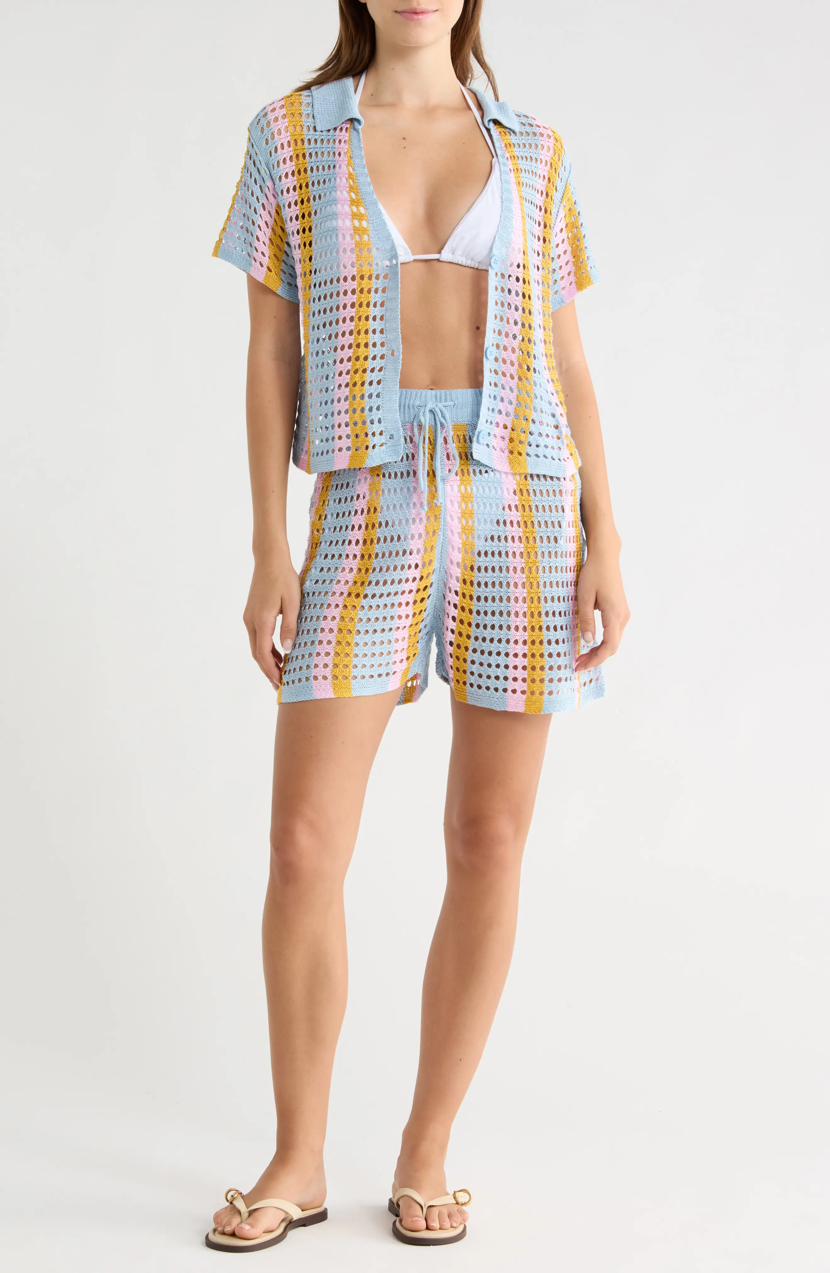 Open Knit Stripe Top & Shorts Set (Women) | Nordstromrack | Nordstrom Rack