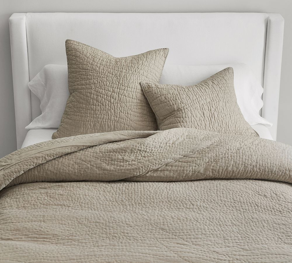 Belgian Flax Linen Handcrafted Quilt, Dark Flax, Full/Queen | Pottery Barn (US)