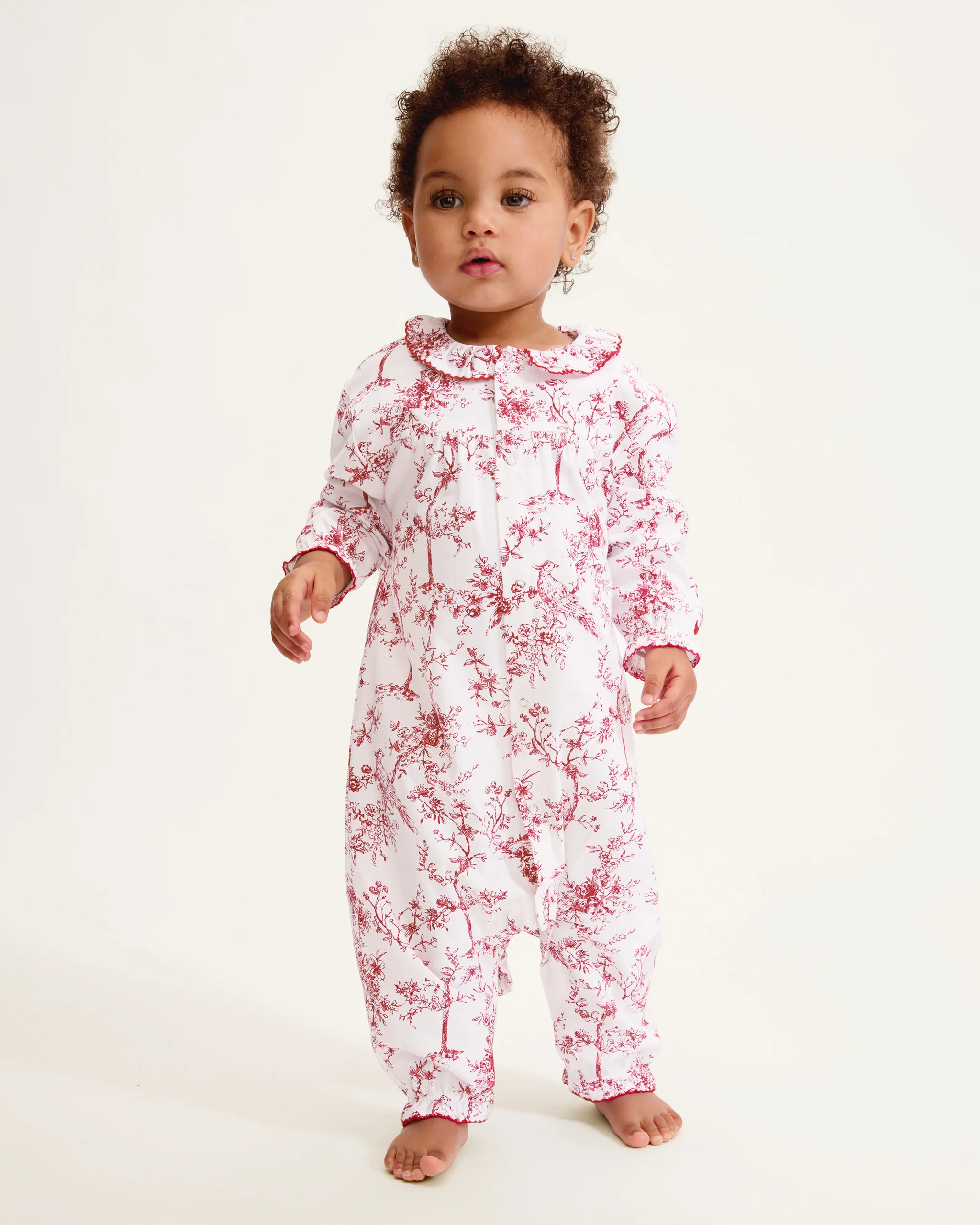 Baby's Twill Madeline Romper in Red Timeless Toile | Petite Plume