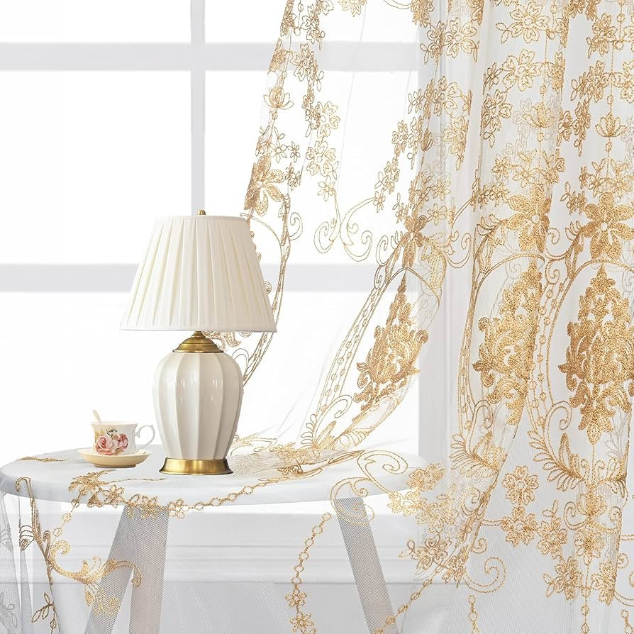 European Embroidered Sheer Curtains 84 Inch 2 Panels Rod Pocket Voile Curtains White Sheer Europe... | Amazon (US)