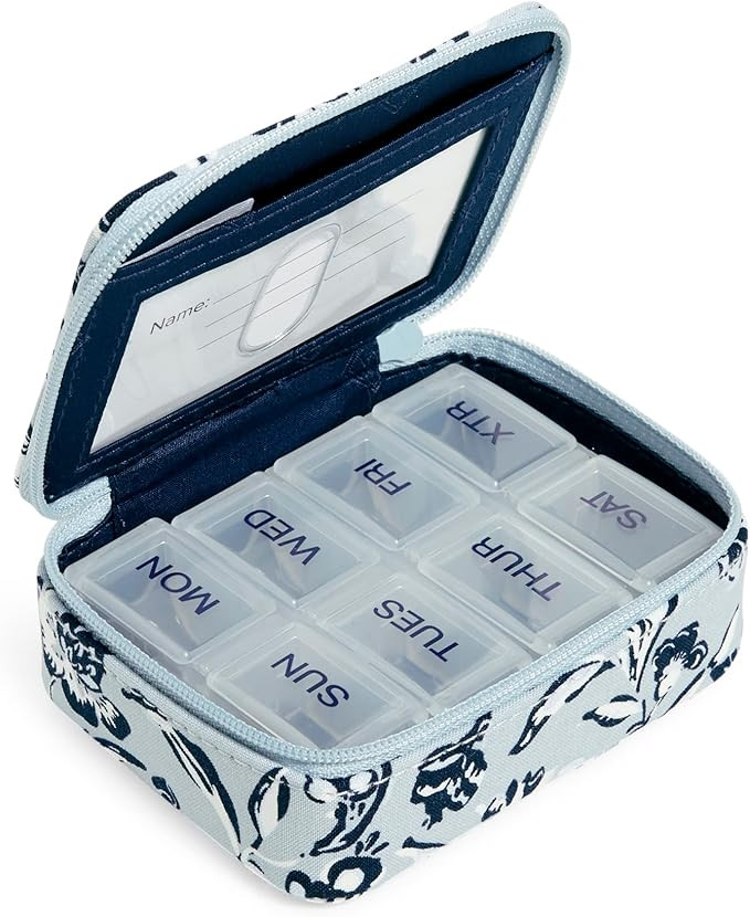 Vera Bradley Women's Cotton Travel Pill Organizer, Perennials Gray - Recycled Cotton, One Size | Amazon (US)