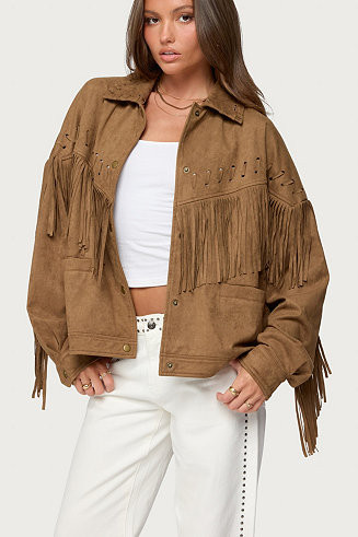 Women's Evonka Fringe Faux Suede Jacket | Macy's