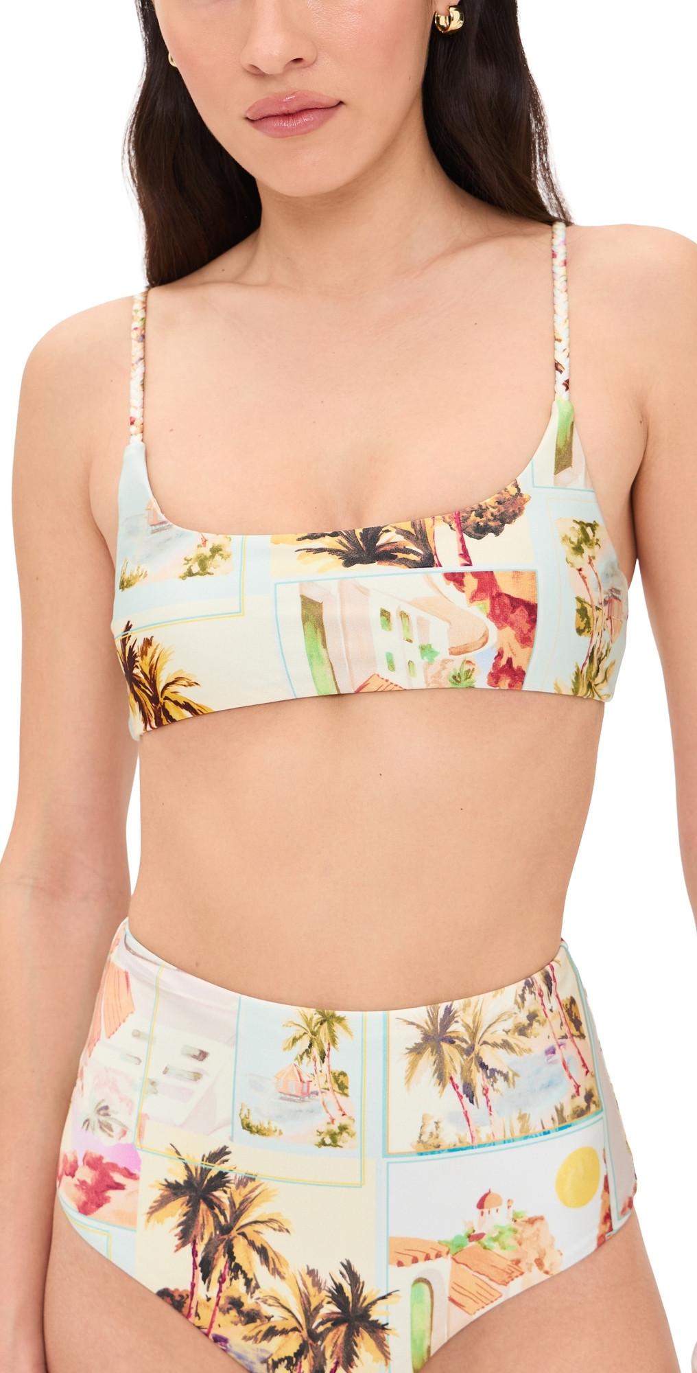 MINKPINK Dolce Braid Strap Bikini Top Vintage Postcards XS | Shopbop