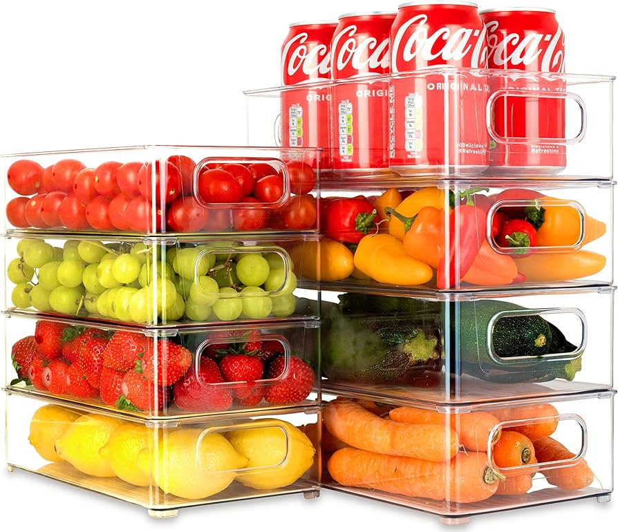 Unique Impression Set of 8 Stackable Fridge Organisers - Clear Fridge Storage Containers with Han... | Amazon (UK)