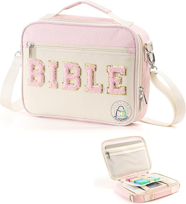 Bible Cover Case for Women, Large Chenille Letter Bible Bag with Shoulder Strap,Pink Bible Carryi... | Amazon (US)