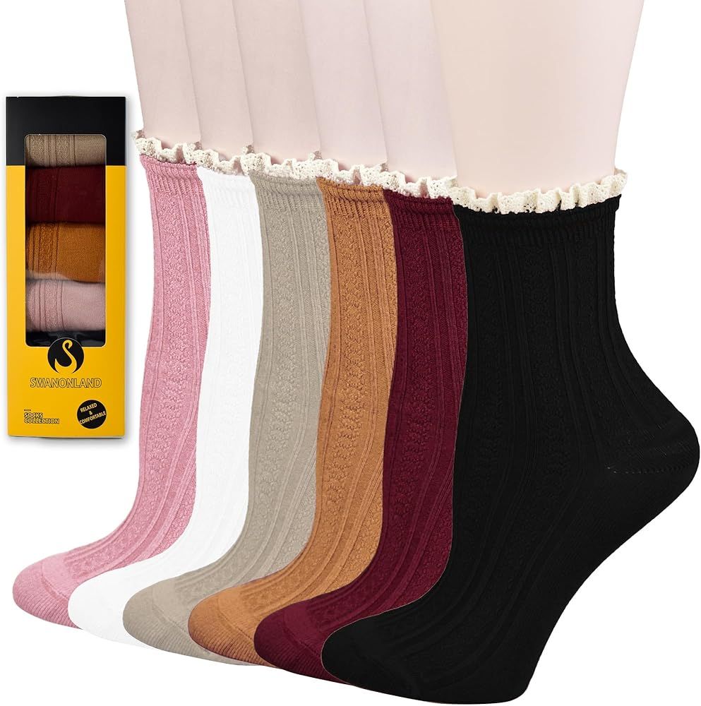Cute Frilly Ankle Socks For Women Vintage Trim Socks 6 Pairs | Amazon (US)