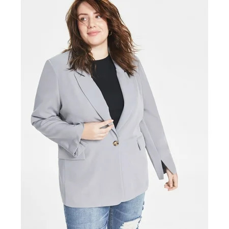 Trendy Plus Size Oversized Boyfriend Blazer Grey 1X | Walmart (US)