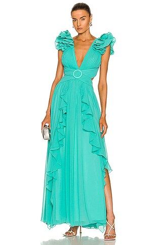 PatBO Flutter Sleeve Maxi Dress in Teal | FWRD 