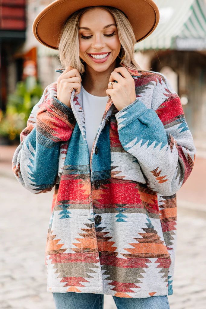 At Your Best Teal Blue Aztec Shacket | The Mint Julep Boutique